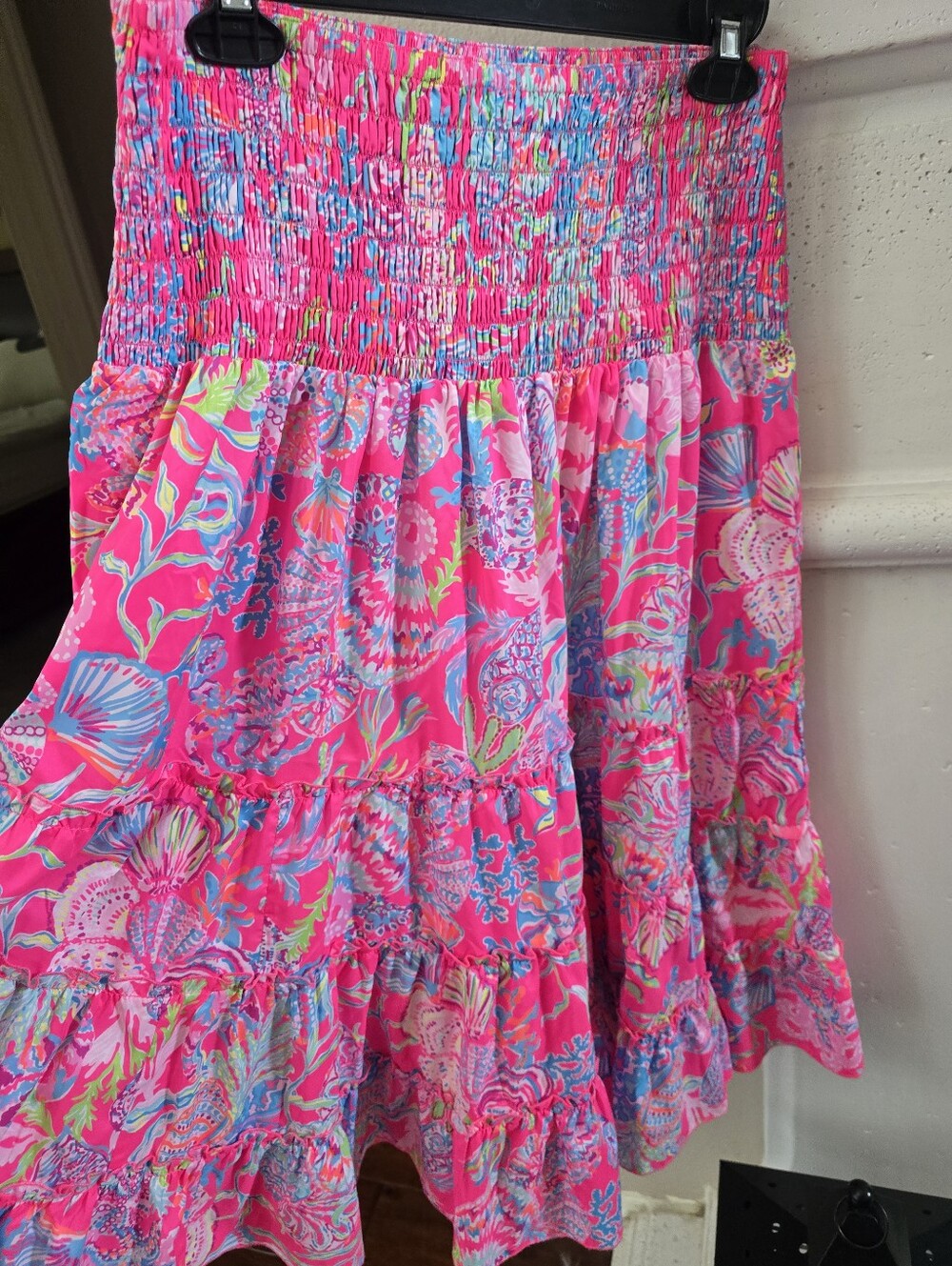 Lilly Pulitzer Hot Pink Multi-Color Floral Tiered Smocked Skirt - Picture 9 of 10
